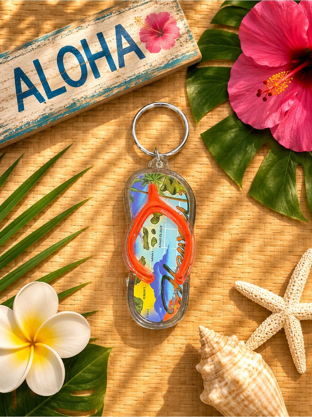 Set of 5 Hawaii Flip Flop Acrylic Keychain Souvenir Key Rings Colorful - Picture 6 of 6